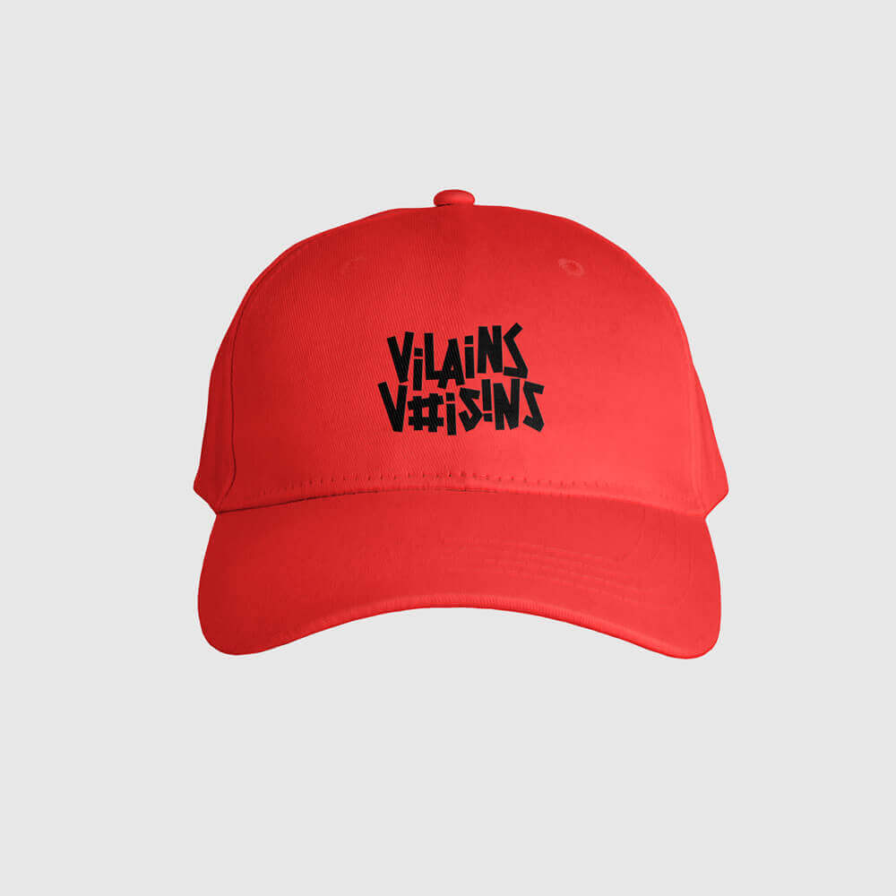 Casquette rouge imprimée avec logo vilains voisins dans les Ardennes avec personnalisation unique