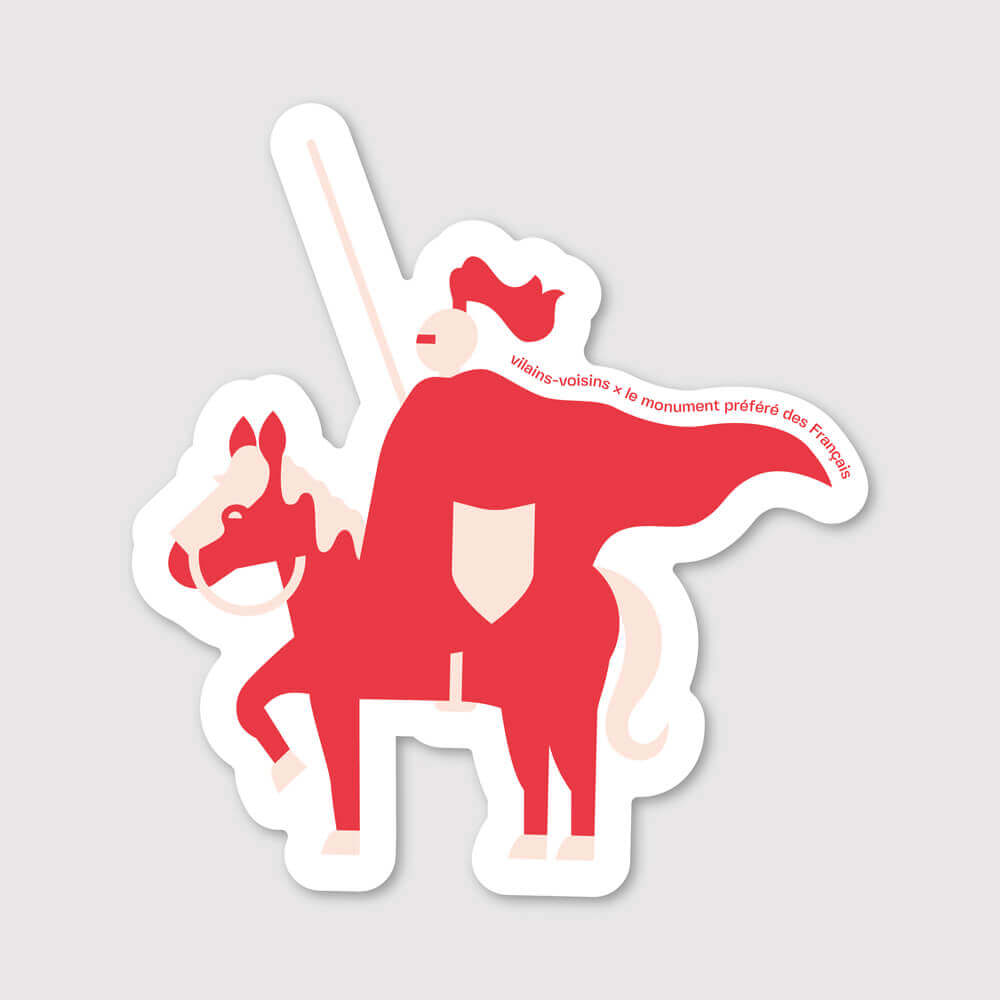 Autocollants détachés représentant des éléments emblématiques des Ardennes : boudin blanc, chevalier, marionnette, galette au sucre, loup d'Argonne, Arthur Rimbaud, salade au lard, sanglier et vélo voie verte.