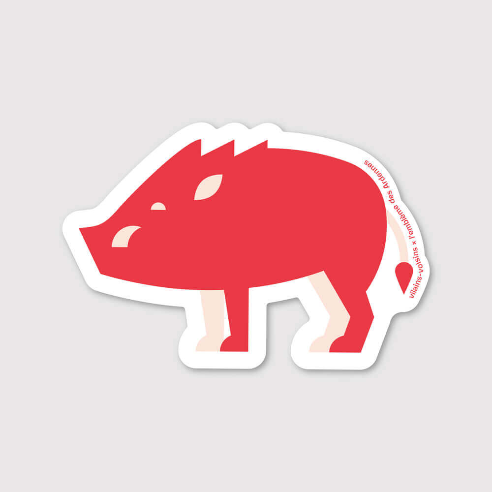 Autocollants détachés représentant des éléments emblématiques des Ardennes : boudin blanc, chevalier, marionnette, galette au sucre, loup d'Argonne, Arthur Rimbaud, salade au lard, sanglier et vélo voie verte.